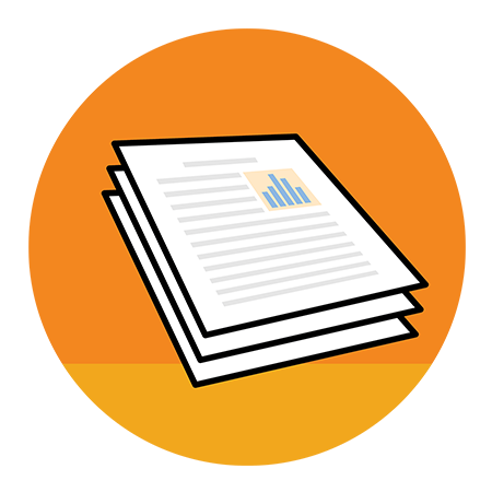 Icon - Clinical White Papers in an orange circle. Phazix - Pill Swallowing Gel for healthcare providers improving residents care at med pass.