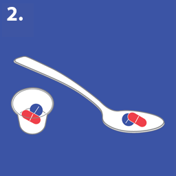 Icon Step 2. Small cup and spoon with pills in each